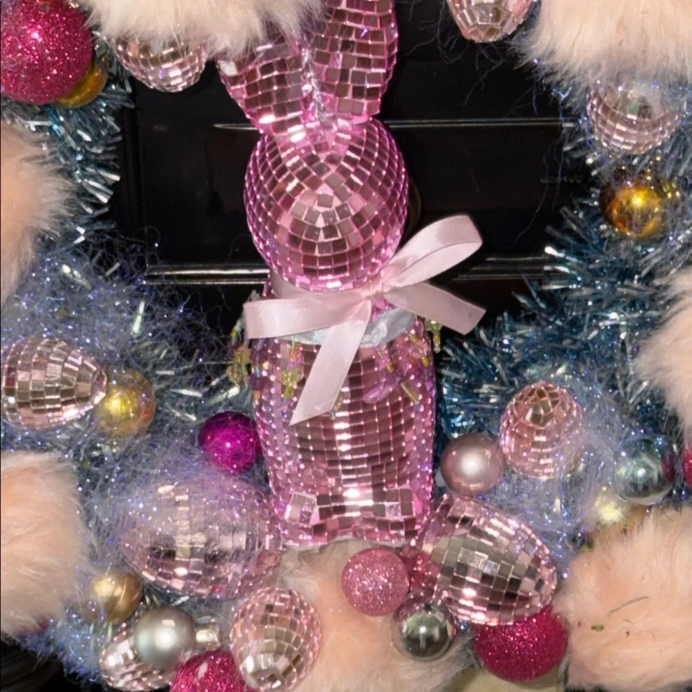 Easter wreath pink mirrored bunny rabbit and Easter Blue and Pink Holiday Wreath